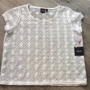 Petite medium Rafaella top white floral lace.